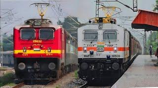 Dangerous 130kmph WAP7 Howrah Duronto+Himgiri+Poorva+Gwalior SF+Rajdhani attacks Kamarkundu- IR