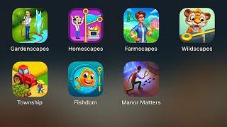 Gardenscapes, Homescapes, Farmscapes, Wildscapes, Township, Fishdom, Manor Matters, Игры от Playrix