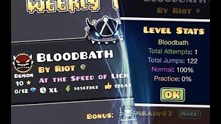 BLOODBATH С ОДНОЙ ПОПЫТКИ? | WEEKLY DEMON | GEOMETRY DASH