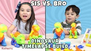 *STEM* SIS VS. BRO TIMELAPSE ENGINEERING | Kidtastic Dinosaur Build and Play