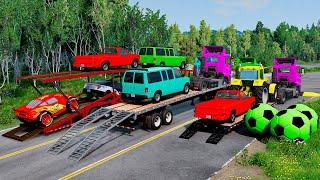 Flatbed Truck Mcqueen | Transportation with Truck - Pothole vs Car #35 - BeamNG.Drive