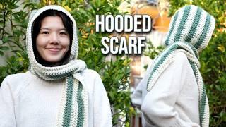 Crochet Hooded Scarf Tutorial | Striped Crochet Scoodie