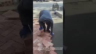 Master Bricklayer Creates Stunning V-Pattern Floor With Mind-Blowing Precision
