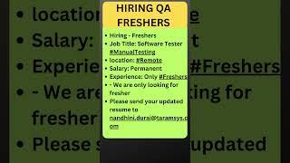 Testing Jobs| QA Jobs | #itjobs #rdautomationlearning