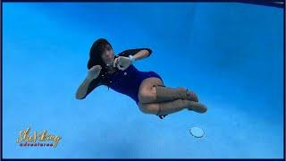 Swimming Underwater  With Clothes On Wearing a Blue Dress and Boots Pool Time