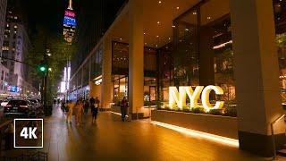 New York City Night Tour Manhattan Walking tour, NYC 4k