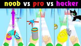 Toy Spring run game  noob vs pro vs hacker  Impossible Game play video