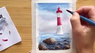 how to draw a lighthouse in watercolor
