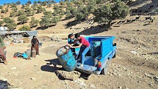 We brought oil barrels to the mountain with the blue whale.