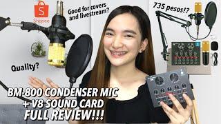 AFFORDABLE BM-800 CONDENSER MICROPHONE + V8 SOUND CARD REVIEW (Unboxing, Set-up & Audio Test!)