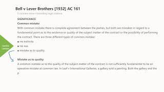 [Case Law Contract] ['mistake as to quality'] Bell v Lever Brothers [1932] AC 161