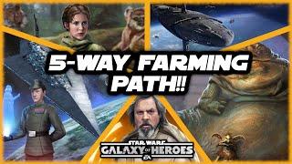 Luke, Jabba, Leia, Executor, and Profundity!  This Amazing 5-Way Farming Path in Galaxy of Heroes!!