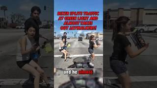 Biker Splits Traffic at Green Light and ALMOST Takes Out Jaywalkers! | @yamahaha4144 #motorcycle