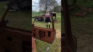 Girl kicking car 