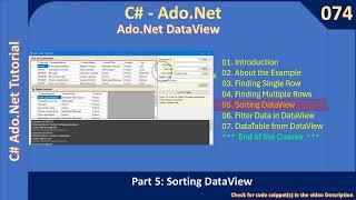 DataView | Part 5 - Sorting the DataView | Ado Net Tutorial #074