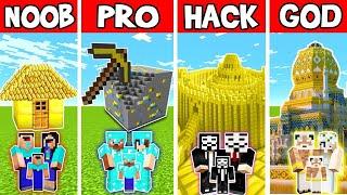 Minecraft Battle: GOLD CASTLE HOUSE BUILD CHALLENGE - NOOB vs PRO vs HACKER vs GOD / Animation