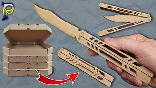 DO NOT THROW IT AWAY! How to make a BUTTERFLY KNIFE out of cardboard from STANDOFF 2 of a pizza box