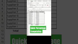 Quick PERCENTAGE Computation in Excel. #exceltutorial #exceltech #excelworld