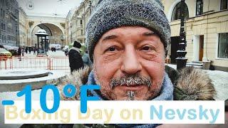 St. Petersburg winter in 4К. Walking down Nevsky from Vosstaniya Sq. to Palace Sq. Boxing Day, 2021.