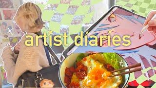 February Artist Diaries ⭐️ Working on my art book, going to Japanese class & Convention Prep!