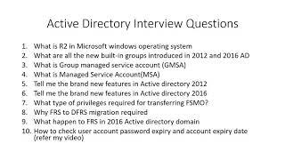 Active Directory Interview Questions for Level 1,2,3