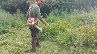 Campo crecidísimo cortando con Desbrozadora Stihl Fs480 y cuchilla de triturar (apenas editado)