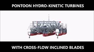 Pontoon hydrokinetic power barge with axial flow turbines and over water drive train-power generator