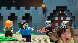 JJ reacts to stop motion animation Minecraft Legos| 3 parts | credits:￼ Brickmine