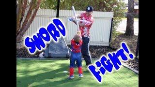 Spider-man SWORD FIGHT! Ryan ToysReview #1 fan! Torys Toy Time!