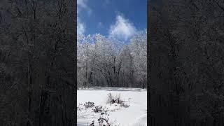 Ice melting after winter storm near Cedar Springs, Michigan