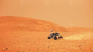 Beautiful spring view on Mars and Curiosity rover