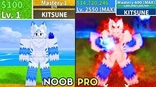 Beating Blox Fruits as Kitsune in Update 24! Noob to Pro Lvl 1 to Max Full Human v4 Awakening!