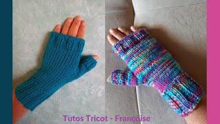 Tuto Tricot Mitaines avec pouce en 4 tailles avec 2 aiguilles droites facile en 1 seule pièce