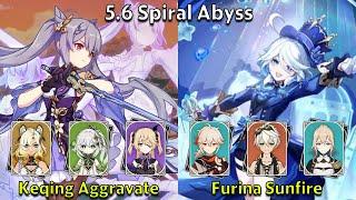 C4 Keqing Aggravate & C2 Furina Sunfire - Genshin Impact 5.6 Spiral Abyss Full Clear