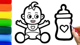 How to draw cute baby with fun coloring for kids