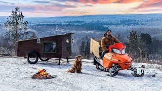 Camping on a Remote Mountain in a Tiny Snowmobile Camper | Minnesota