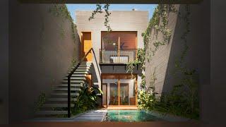 Narrow 4 Bedroom Tropical House with Courtyard (5 x 30m)