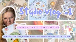 Studio Vlog 01 | Restocking, designing, packing orders | How I make stickers | Small art business