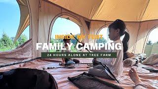 See inside our tent bedroom , living room setup with skylight #outdoortent #familycamping#camping