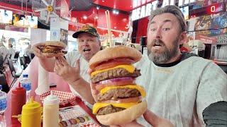 The Infamous Heart Attack Grill Las Vegas - Eating Triple Bypass Burger / Fremont Street Experience