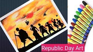 How to draw Dandi March of Republic day 2020 painting/Oil pastels colour painting/Gandhi jayanti art