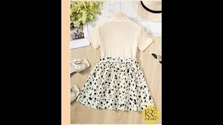 KRE PRIME Girls Children's Ribbed T-Shirt and Contrast Floral Skirt Set