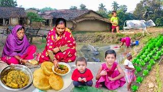 My Village Life। Daily Morning To Night Routine। ASMR Cooking Village Food Nunpuri And Cabbage Curry