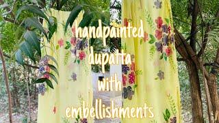 #how to make an handpainted dupatta with embellishments