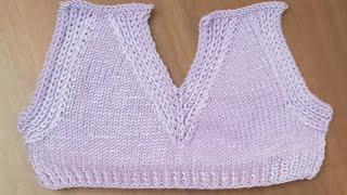 Цельновязаный V-образный вырез горловины и пройма резинкой #вязание #knitting #vest #жилет # свитер