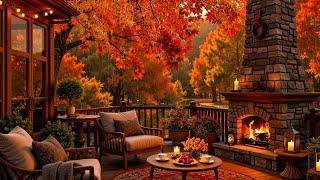 Cozy Fall Porch Ambience with Relaxing Jazz Music and Fireplace Sounds  Smooth Jazz to Work, Study