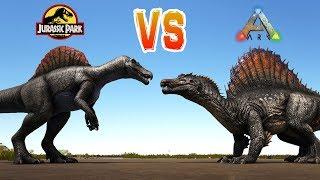 ARK SPINO VS JURASSIC PARK SPINO!! Ark Survival Evolved Dino Battles Spino vs Spino