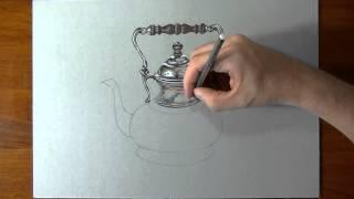 dessiner Drawing a crazy realistic SILVER teapot