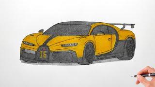 How to draw a BUGATTI CHIRON PUR SPORT 2021 / drawing Bugatti Chiron 2020 sports car