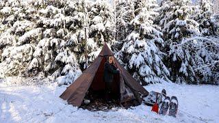 -32C Extreme Cold Solo Hot Tent Camping - Almost Left Stranded